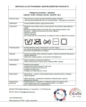 Instrukcja użytkowania i bezpieczeństwa produktu