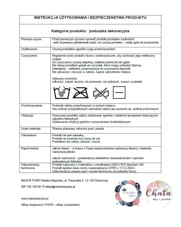 Instrukcja użytkowania i bezpieczeństwa produktu