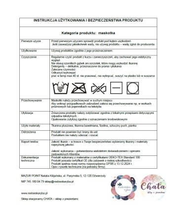 instrukcja pielęgnacji produktu