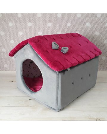 pluszowa buda dla psa lub kota. kolor fuksja + grafit