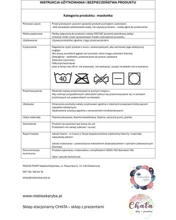 Instrukcja użytkowania i bezpieczeństwa produktu